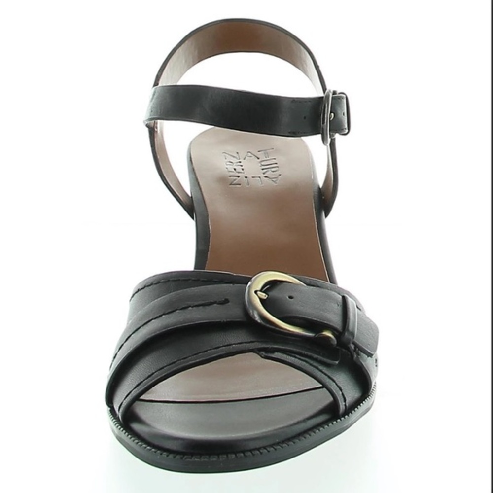 NWT Naturalizer Malika Women’s Sz 8.5W Wide Black Leather Open Toe Pump Heels - Picture 5 of 7